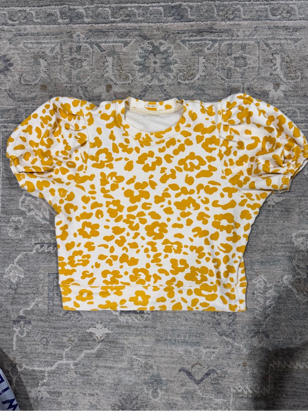 MOTHER White Sweatshirt with Yellow Floral Print and Puff Sleeves (waist length)